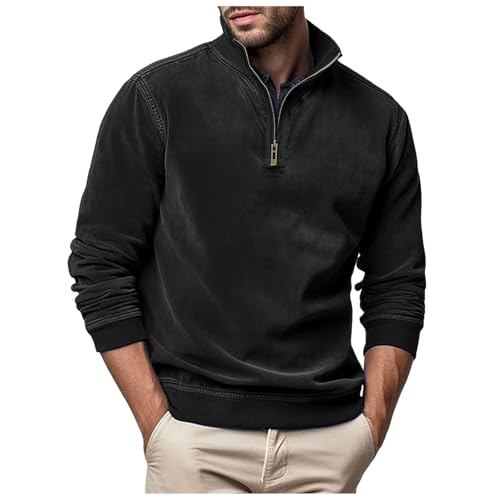 Zqkert Sweatshirt Herren ohne Kapuze mit Druck mit Viertelreißverschluss Herren Sweatshirt mit Rundhals Pullover Baumwolle Herren Fleece Pullover von Zqkert