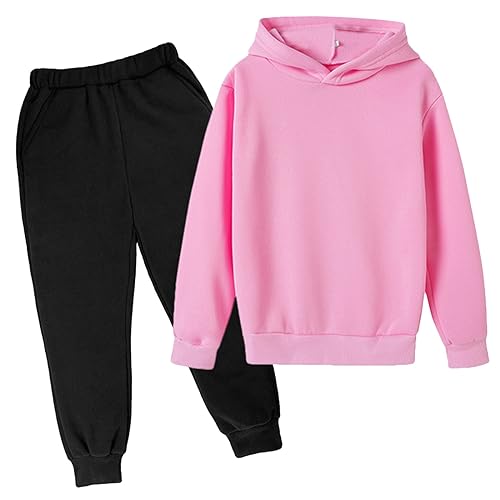 Zqkert Trainingsanzug Kinder Mädchen Basic 2tlg Trainingsanzug Sportanzug Freizeitpullover Langarm Hoodie Pullover Sweatshirt 2-Teiliges Set aus Hoodie und Hose Sportanzug mit Kapuze von Zqkert