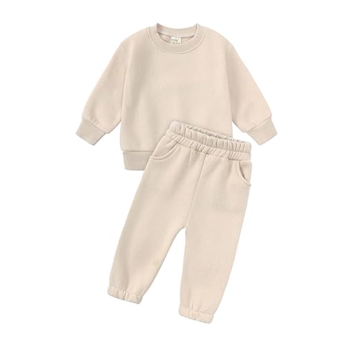 Zqkert Trainingsanzug Kinder für Jungen und Mädchen Langarm Einfarbig Sweatshirt und Hose Set Jogginganzug Modische Bequemer Rundhals Zweiteiler Outfit-Set Freizeit Sportanzug von Zqkert