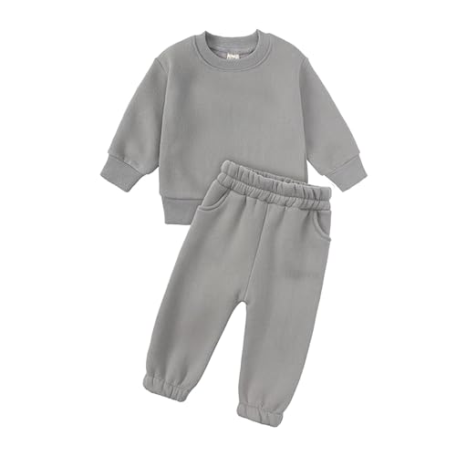 Zqkert Trainingsanzug Kinder für Jungen und Mädchen Langarm Einfarbig Sweatshirt und Hose Set Jogginganzug Modische Bequemer Rundhals Zweiteiler Outfit-Set Freizeit Sportanzug von Zqkert