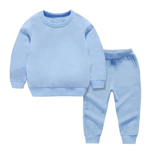 Zqkert Trainingsanzug Kinder für Jungen und Mädchen Winter Langarm Einfarbig Sweatshirt und Hose Set Jogginganzug Modische Bequemer Rundhals Zweiteiler Outfit-Set Freizeit Sportanzug von Zqkert