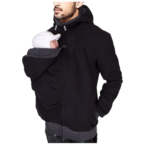 Zqkert Winterjacke Herren Lang mit Fell Black Jacke Herren Reißverschluss Innentasche mit Reißverschluss Kordelzug Nylon Obermaterial Glossy von Zqkert