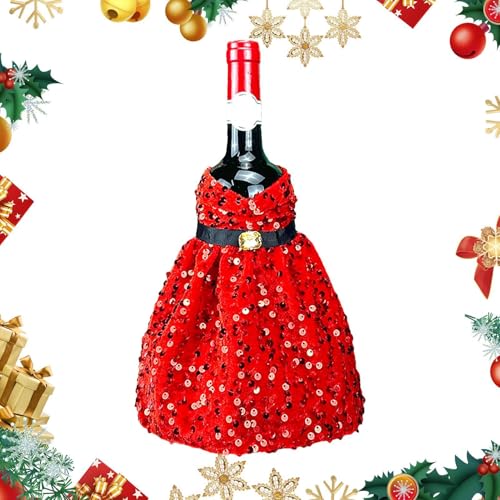 Zqkimzi Christmas Wine Bottle Cover, Christmas Sequin Wine Sleeves, Wine Bottle Dress, Christmas Accessory, Holiday Wine Bottle Sleeve, for Christmas Wedding Birthday, Parties Supplies von Zqkimzi