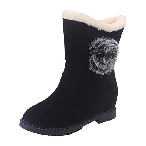 Stiefel Damen Schwarz Leather Hoher Schaft Knielang Mit Absatz Warme Wasserfest Damen Schneestiefel Schneeschuhe Frauen Schneeboots Trekkingschuhe Westernstiefel Stiefelette Booties Snowboots a558 von Zshosam