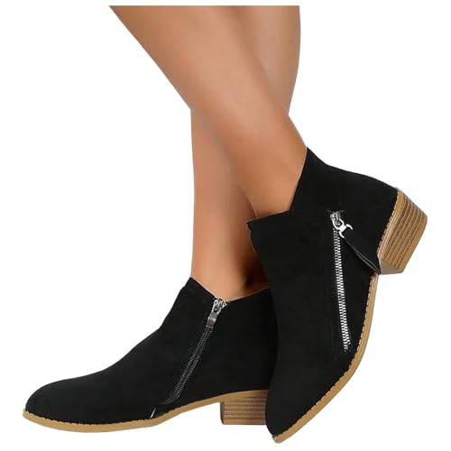 Stiefeletten Damen Elegant Stiefeletten Frauen Halbstiefel Damen mit Absatz Chunkyrayan Spitz Stiefel Damen mit Absatz Kurzstiefel Winterstiefel Ankle Boots Westernstiefel Damenstiefel Ankle Boots von Zshosam