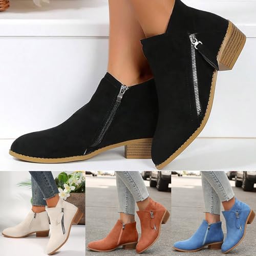 Stiefeletten Damen Elegant Wildleder Halbstiefel Schlupfschuhe Stiefel Schnalle Kurzstiefel Winterstiefel Damen mit Absatz Ankle Boots Halbhohe Westernstiefel Damenstiefel Schuhe Damen Kurzstiefel von Zshosam