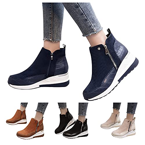 Stiefeletten Damen Retro Plateau Winterstiefel Winterschuhe Damenstiefel Bequem Rutschfest Ankle Boots Damen Kurzstiefel mit Reißverschluss Worker Boot Damen Schlupfschuhe Stiefel Damen Westernstiefel von Zshosam