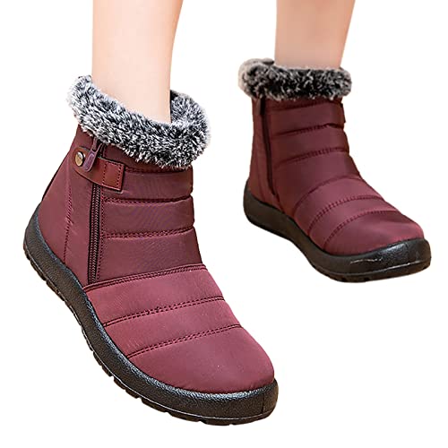 Stiefeletten Damen Vintage Halbschaft Gefütterte wasserdichte Schneestiefel Damen Schlupfstiefel Damen Schneestiefel Winterstiefel Outdoor Warm Gefütterte Snow Boot Wasserdicht Wanderstiefel Damen von Zshosam