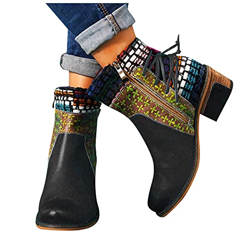 Stiefeletten Damen Winter Stiefeletten Damen Braun Schaftweite Weit Vintage-Stiefeletten Für Damen, Schuhe Mit Fußgewölbeunterstützung Für Damen, Mit Reißverschluss, Flache Stiefeletten Für Damen von Zshosam