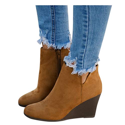 Stiefeletten Damen Winterstiefel Damen mit Absatz Plateau Leder Schnalle Cowboystiefel Damen Winterstiefel Winter Elegant Kurzschaft Ankle Boots Kurz Stiefel Seitlicher Zip Winterschuhe Damenstiefel von Zshosam