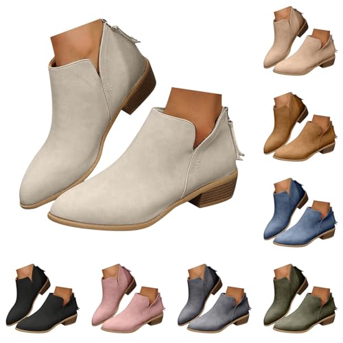 Winterstiefel Damen Vintage Leder Damen Chelsea Boots Cowboystiefel Damen Stiefeletten Damen Stiefel High Heel Mode Stiefeletten für Damen Chunky Heel Chelsea Boots Frauen Cowboystiefel für Frauen von Zshosam