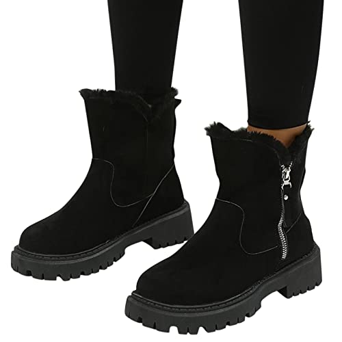 Winterstiefel Damen Warm Gefüttert Schneestiefel Damen Boots Seitlicher Reißverschluss Winterboots Damen Winterschuhe Schlupfstiefel Knöchelhohe Damenstiefel Winter Wasserdicht Flock Stiefel Damen von Zshosam