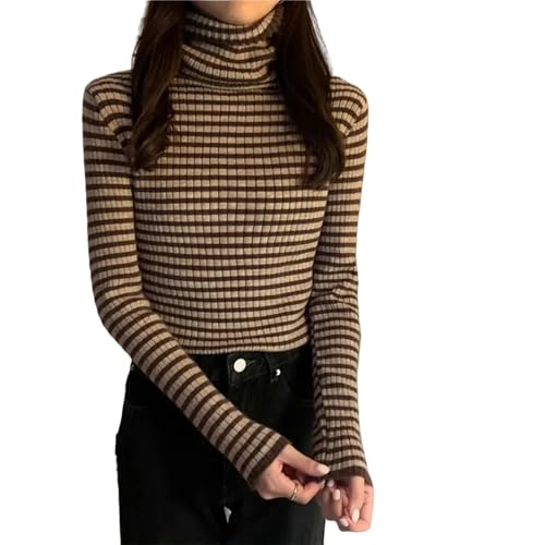 ZuoXun Damen-Pullover, Herbst, Winter, Stehkragen, Pullover, Tops, lässig, gestreift, Strickhemden von ZuoXun