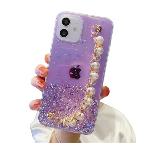 ZuoXun Para Schutzhülle für iPhone 15, Pulsera de Perlas, Caso Suave, transparent, für iPhone 15, 14, Pro, Máx 13, 12, 11, Xs Xr 7, 6, Más Mini Se-Para, iPhone 11-Púrpura-Estuche Y Cadena von ZuoXun