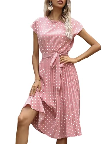 ZuoXun Vestidos para mujeres Vestidos De Verano De Polka De Cuello De Cuello De Cuello-Rosa-S von ZuoXun