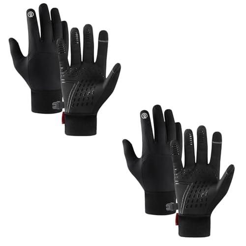 Zureto Thermo Slim Handschuhe, ThermoSlim Handschuhe Touch-Screen kompatibel wasserabweisend atmungsaktiv & warm für Outdoor-Aktivitäten Perfekt für Skifahren (2 x Black, L) von Zureto