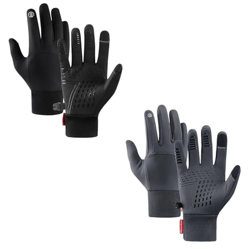 Zureto Thermo Slim Handschuhe, ThermoSlim Handschuhe Touch-Screen kompatibel wasserabweisend atmungsaktiv & warm für Outdoor-Aktivitäten Perfekt für Skifahren (Black+Grey, L) von Zureto