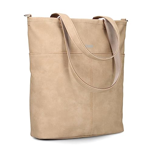 Zwei Damen Shopper Mademoiselle.M M145 große Schultertasche 10 Liter Tote Bag aus wasserabweisendem Kunstleder inkl. zusätzlicher langer Schultergurt als Umhängetasche zu tragen (nubuk-sand) von Zwei