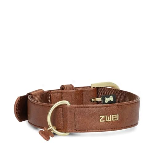 ZWEI Hundehalsband Leo LE15 aus hochwertigem Kunstleder, Elegantes Halsband verstellbar für mittelgroße & große Hunde mit Halsumfang von 37-50 cm (Cognac) von Zwei