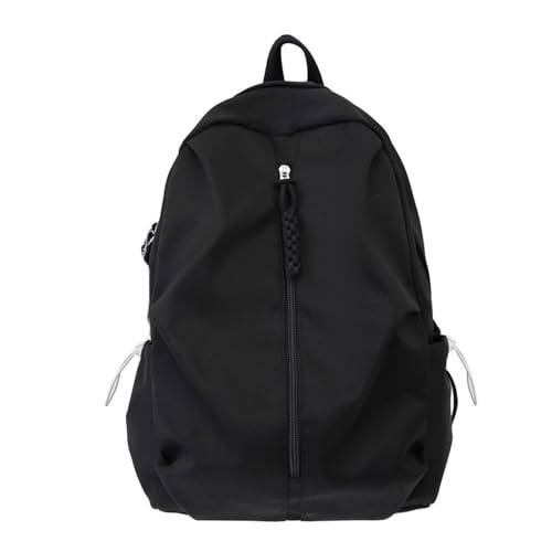 Einfarbiger Nylon-Rucksack, großes Fassungsvermögen, Schultasche, Reißverschluss, Büchertasche für Damen und Herren, Schwarz von Zxfdsfdbnm