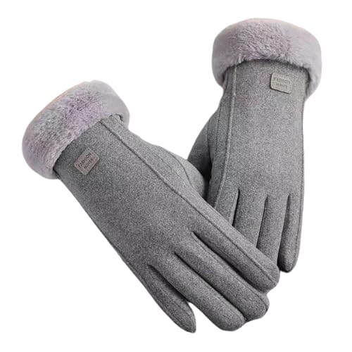 ZyMen Damen-Handschuhe, niedlich, Leder, Plüsch, verdickt, Winter, Skifahren, Outdoor, Grau, Einheitsgröße von ZyMen