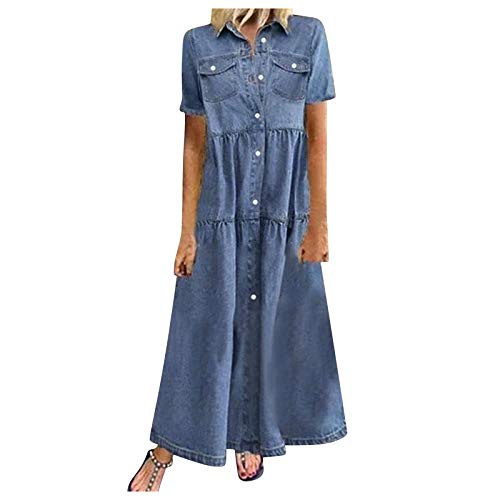 Zzbeans Damen Jeanskleid Sommer Lässig Kurzarm Jeans Kleid für Damen Große Größen Jeans Kleid mit Knöpfen von Zzbeans