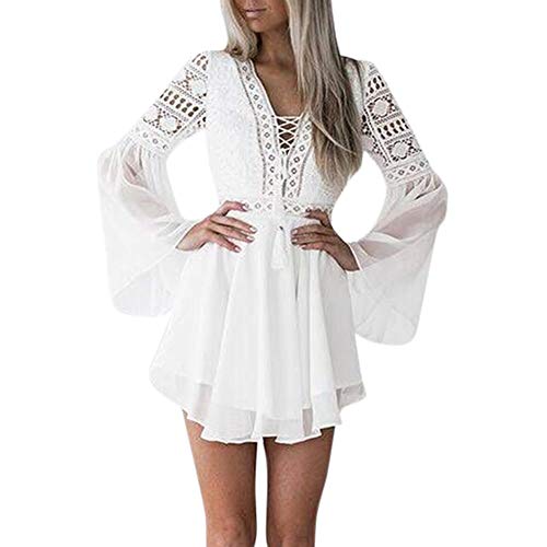 Zzbeans Sommerkleid Damen Kurz Damen Spitzen Langarm Kleid Weiß V Ausschnitt Verband Kleider Cocktail Party Kleid Lose Freizeitkleid Strandkleid Sexy Zzbeans Sommerkleid Damen Kurz Damen Spitzen Langarm Kleid Weiß V Ausschnitt Verband Kleider Cocktail Party Kleid Lose Freizeitkleid Strandkleid Sexy von Zzbeans