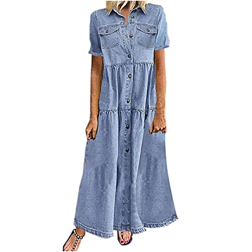 Zzbeans Sommerkleid Jeanskleider Damen Lang, Mode Revers V Ausschnitt Kurzarm Jeanskleid Damen Sommer Lose Lässig Freizeitkleid Lang Damen Kleider Swing Kleid mit Tasten Zzbeans Sommerkleid Jeanskleider Damen Lang, Mode Revers V Ausschnitt Kurzarm Jeanskleid Damen Sommer Lose Lässig Freizeitkleid Lang Damen Kleider Swing Kleid mit Tasten von Zzbeans