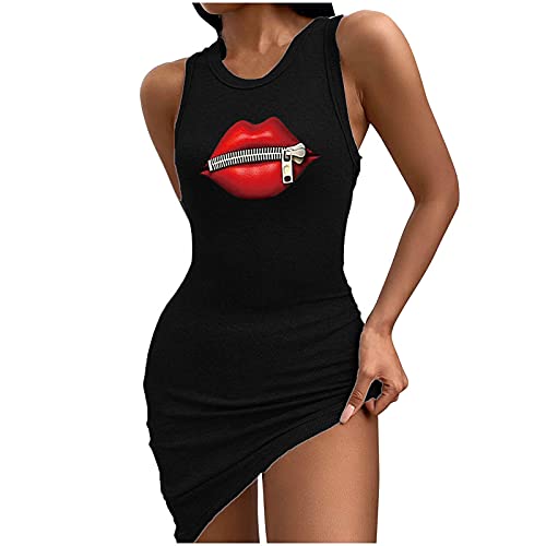 Zzbeans Tank Kleid Kurz Ärmellos Kleid Damen Rundhals Slim Wickelkleid Damen Kurz Rote Lippen Drucken Sommerkleid Damen Knielang Zzbeans Tank Kleid Kurz Ärmellos Kleid Damen Rundhals Slim Wickelkleid Damen Kurz Rote Lippen Drucken Sommerkleid Damen Knielang von Zzbeans