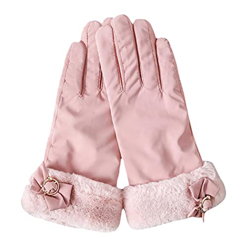 aaSccex warme Handschuhe Outdoor-Reiten Fahren niedlicher Bogen Plus -Touchscreen-rutschfeste Handschuhe Echte Diamanten (Pink, One Size) von aaSccex