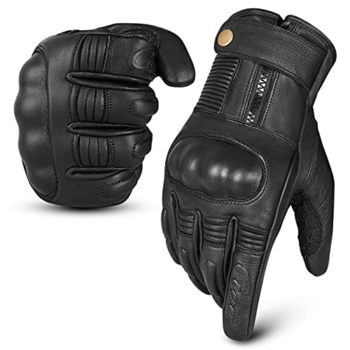 aaasportx Motorrad Handschuhe Herr Leder Touchscreen Funktion - Protektoren Motorradhandschuhe Herren & Damen – Wasserresistente Motorcycle Gloves mit rutschfesten Pads (L) von aaasportx