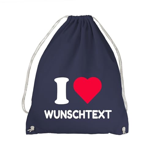 absenda I Love Wunschtext Turnbeutel - Wunschstadt Wunschname Stadt Name Geschenk Navyblau von absenda