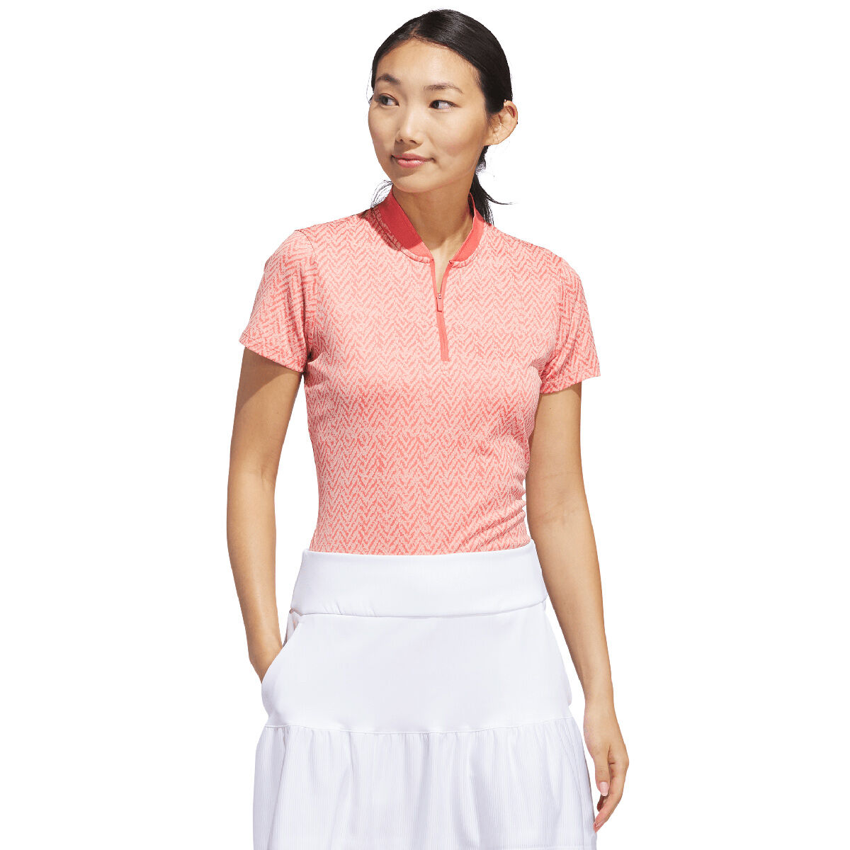 adidas Womens Ultimate365 Jacquard Golf Polo Shirt, Female, Preloved scarlet, Large | American Golf von adidas Golf