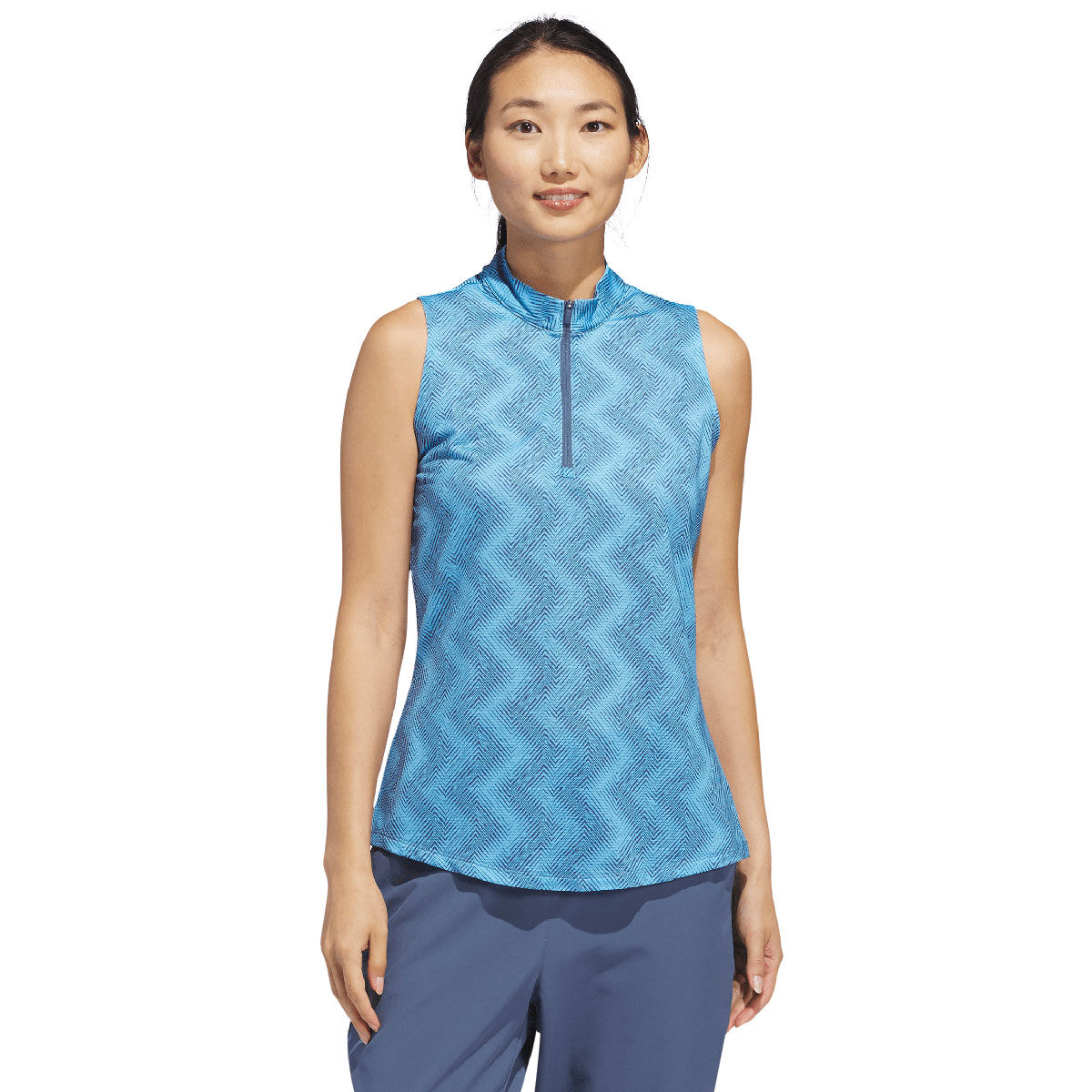 adidas Womens Ultimate365 Ottoman Print Sleeveless Golf Polo Shirt, Female, Semi blue burst, Medium | American Golf von adidas Golf