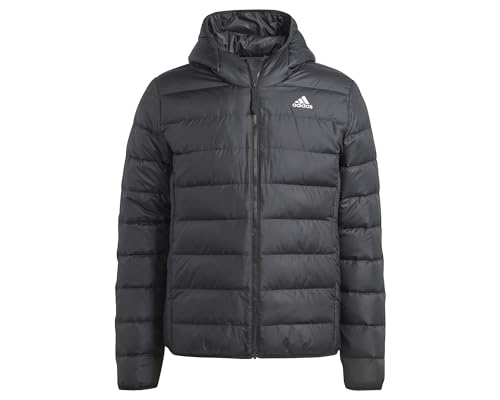 adidas Herren Essentials Leichte Daunenjacke mit Kapuze, Grau Five/Schwarz von adidas