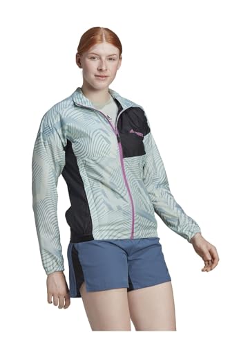 Adidas Womens Windbreaker Terrex Trail Running Printed Wind Jacket, Linen Green/Magic Grey, HF9294, S von adidas