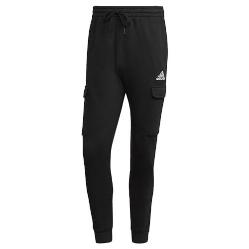 adidas Herren Essentials Fleece Regular Tapered Cargo Jogginghose, Schwarz-weiss, S EU von adidas