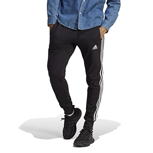 Adidas, Essentials French Terry Tapered Cuff 3-Stripes Joggers, Hose, Schwarz-Weiss, L, Mann von adidas
