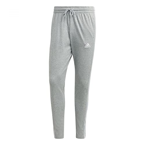 adidas Herren Essentials Single Jersey Tapered Open Hem 3-Stripes Pants, medium Grey Heather/White, S adidas Herren Essentials Single Jersey Tapered Open Hem 3-Stripes Pants, medium Grey Heather/White, S von adidas