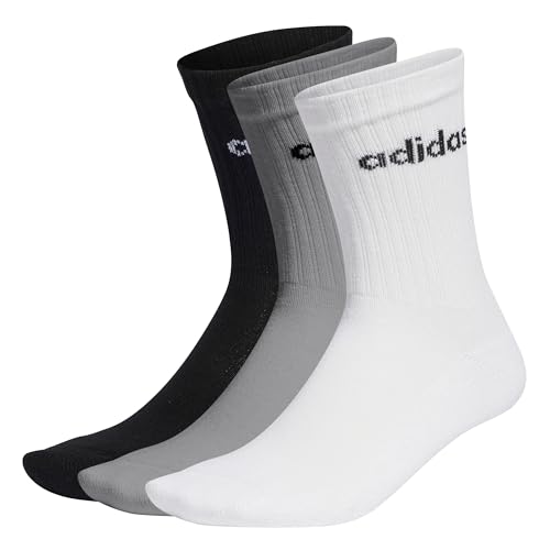 adidas Unisex Linear Crew Cushioned Socks 3 Pairs, Medium Grey Heather / White / Black, 40-42 adidas Unisex Linear Crew Cushioned Socks 3 Pairs, Medium Grey Heather / White / Black, 40-42 von adidas