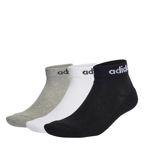 adidas Unisex Linear Ankle Cushioned Socks 3 Pairs, Medium Grey Heather / White / Black, 42-45 von adidas