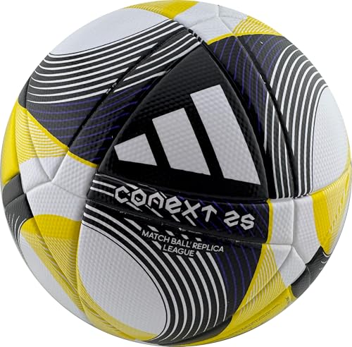 adidas Conext 25 League Ball - Nahtlose Oberfläche für bessere Haptik, FIFA-Qualität, Trainingsball zur Fähigkeitsentwicklung, erhältlich in den Größen 4 und 5 (Weiß/Gelb/Panton, 5) von adidas