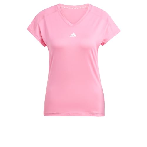 adidas Damen AEROREADY Train Essentials Minimal Branding V-Neck Tee, Pink Fusion/White, L von adidas