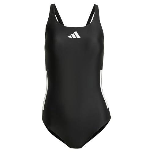 adidas Damen-Badeanzug mit 3 Streifen, C-Rücken, Größe 26, schwarz/weiß, 128 von adidas