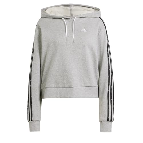 adidas Damen Essentials 3-Stripes Animal Print Relaxed Hoodie, Medium Grey Heather/Grey, XXS von adidas