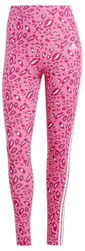 adidas Damen Essentials 3-Stripes Animal Print Leggings, Off White/Pulse Magenta/Bold pink, XS von adidas