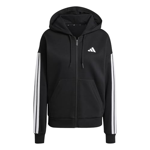 adidas Damen Essentials 3-Stripes Full-Zip Fleece Hoodie, Black, M von adidas