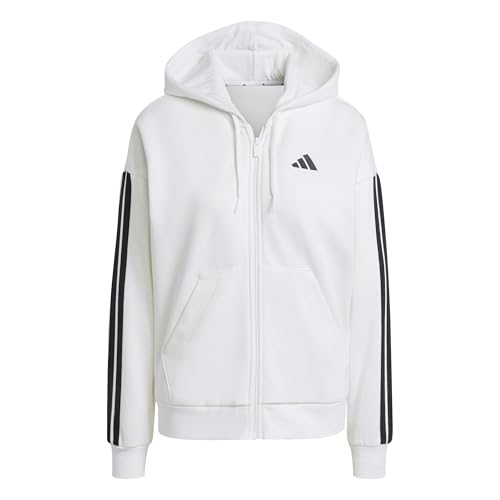 adidas Damen Essentials 3-Stripes Full-Zip Fleece Hoodie, White/Black, M von adidas