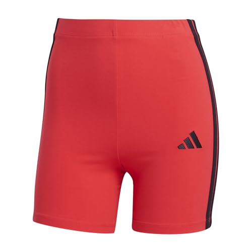 adidas Damen Essentials 3-Stripes HIGH Waisted Biker Shorts, Pure Ruby/Black, L von adidas