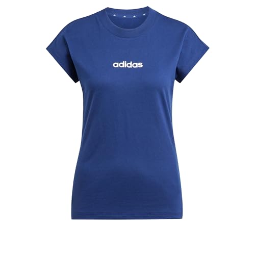 adidas Damen Essentials LINEAR Cotton T-Shirt, Dark Blue/White, M von adidas